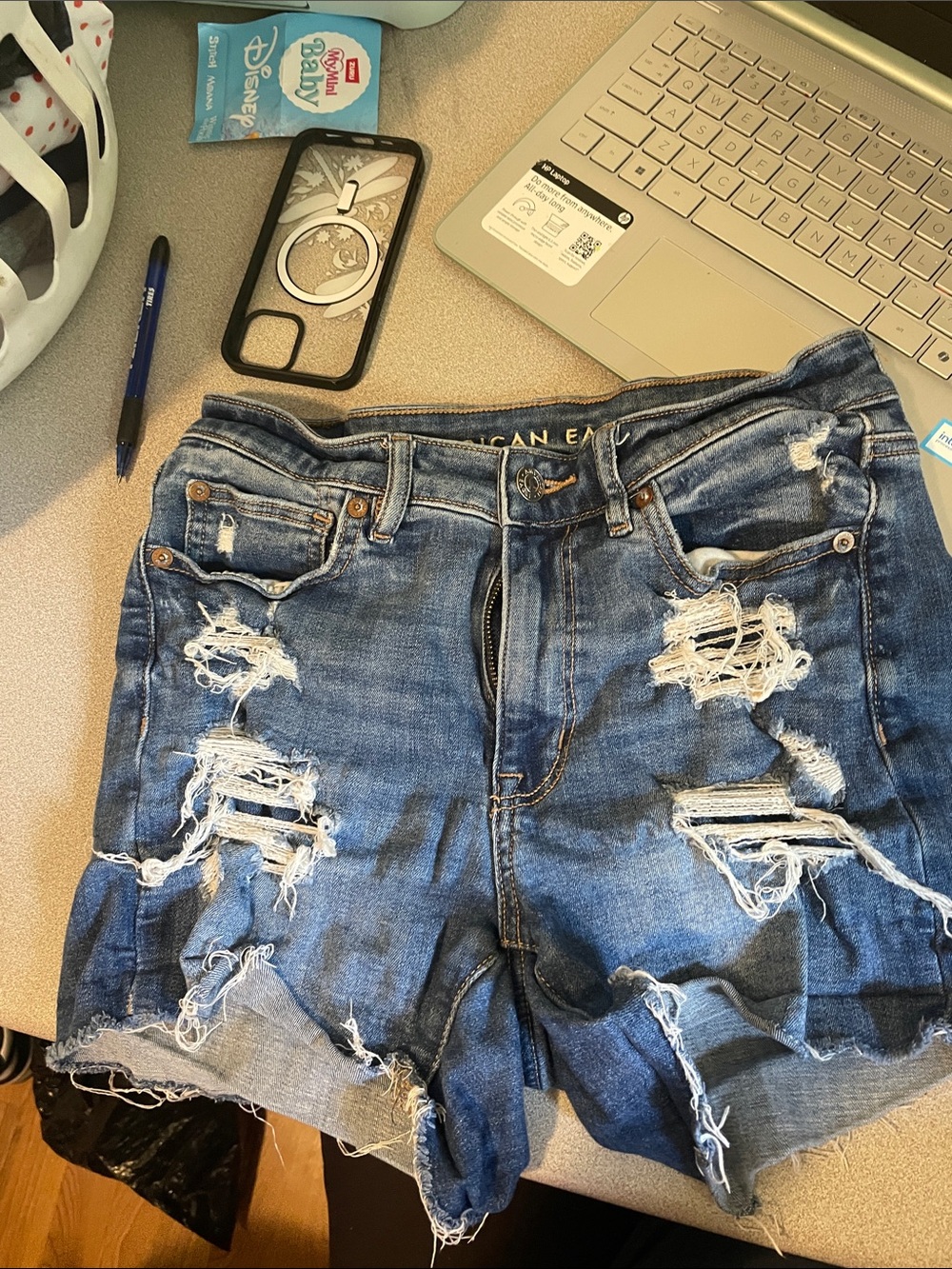American Eagle Outfitters Distressed Dark Blue Denim Jean Shorts